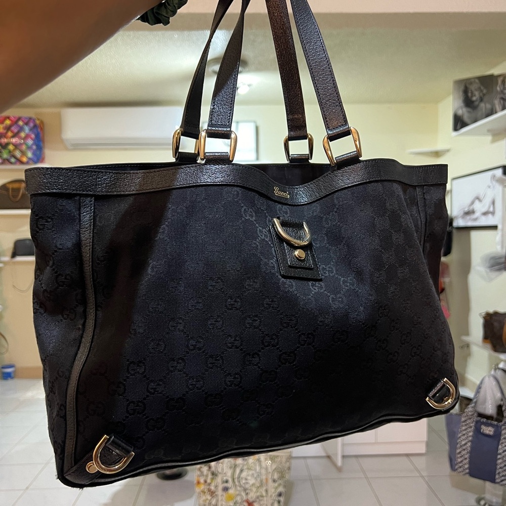 Gucci Black Monogram Canvas Satchel with Gold Hardware - Picture 1 of 15